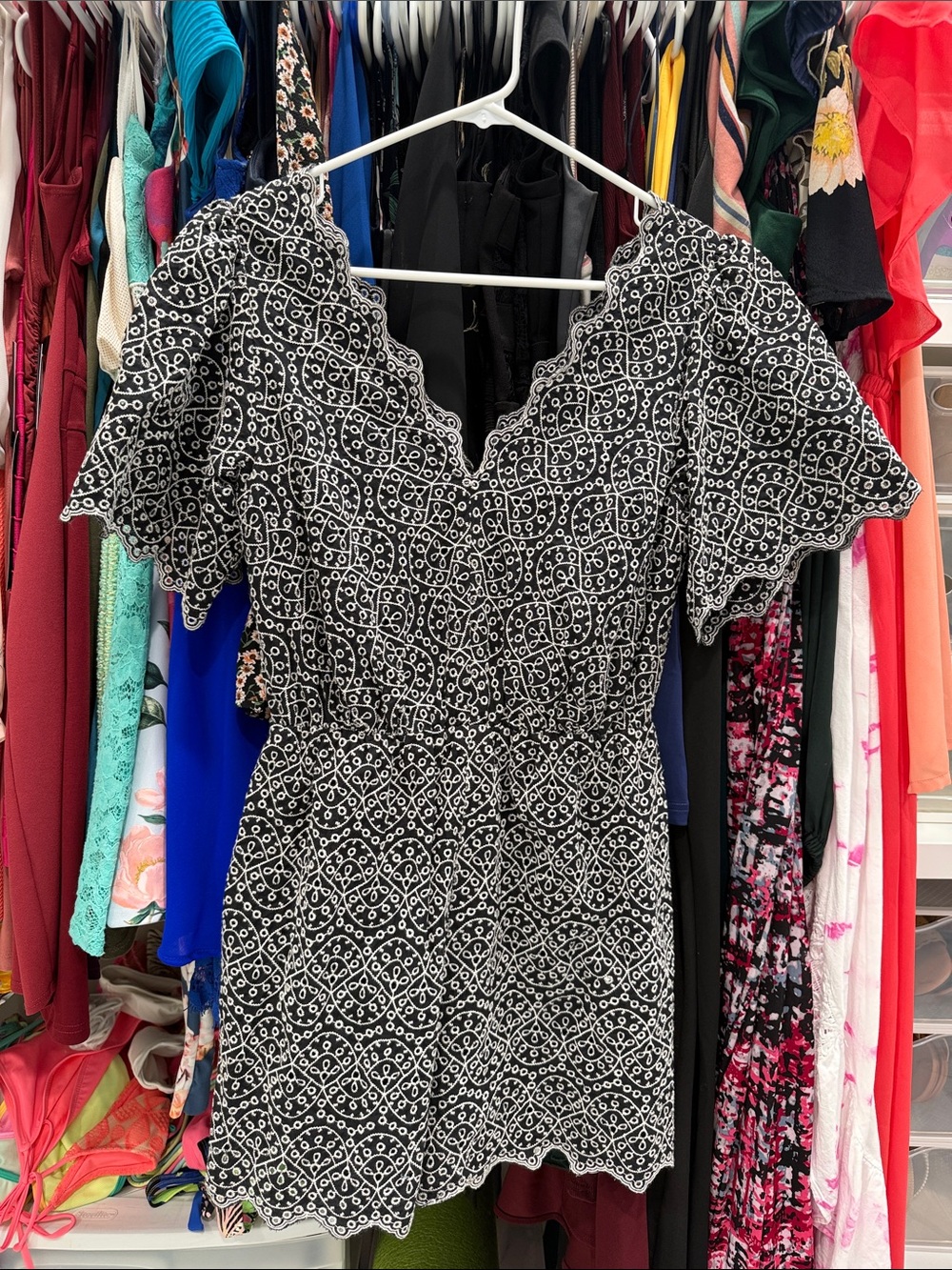 Express Black & White Patterned Off-Shoulder Romper Small